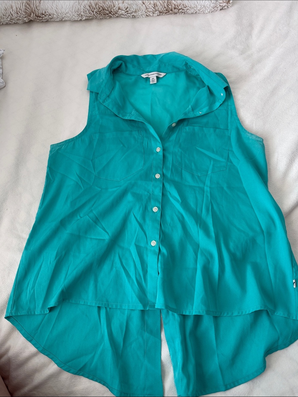 American Eagle Outfitters Teal Sleeveless Button-Down Blouse